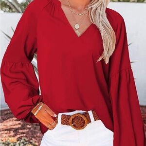 V-Neck Red Women's Chiffon Blouse